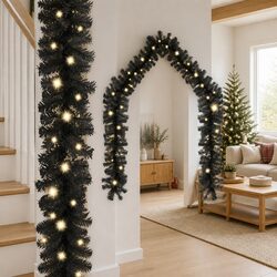 10m Black Christmas Garland with LED Lights for Decor