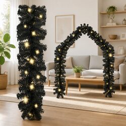 Durable Black Christmas Garland with 300 LED Lights