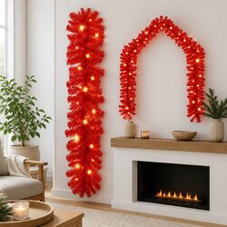 Premium Red Christmas Garland with Integrated LED Lights 10m