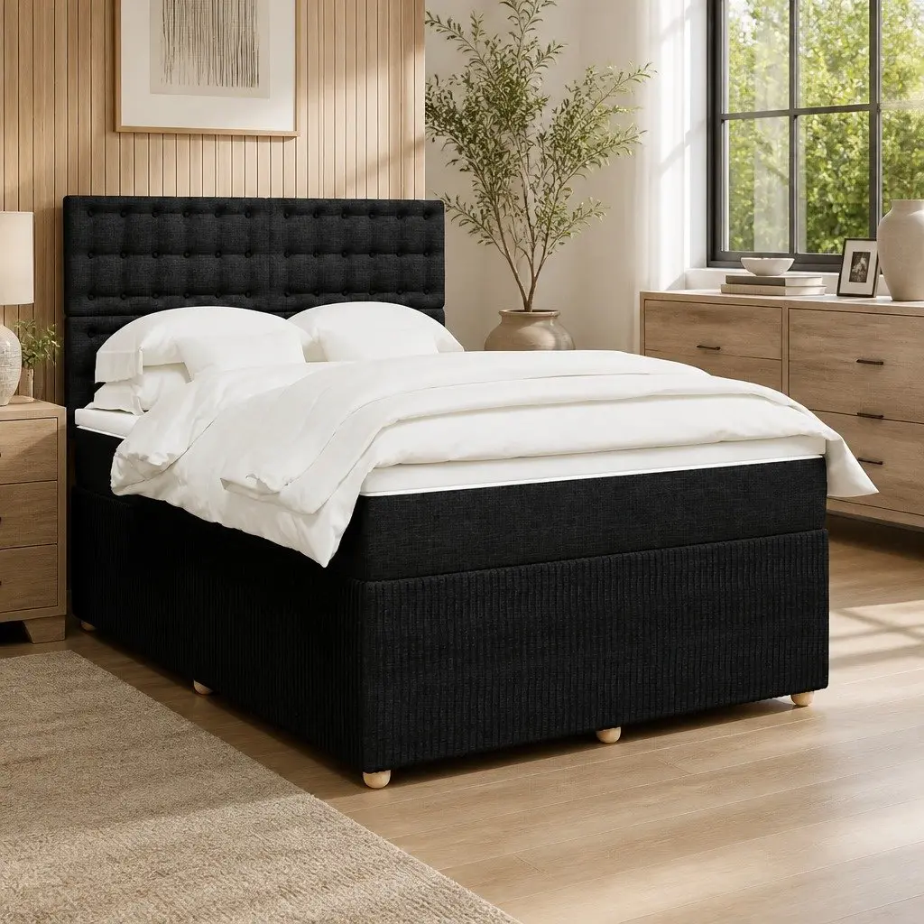 Double Box Spring Bed with Adjustable Headboard