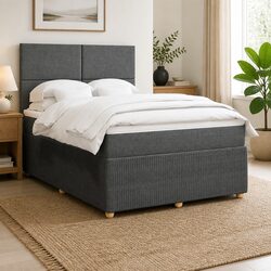 Queen Box Spring Bed with Pocket Spring Mattress Grey Fabric Adjustable