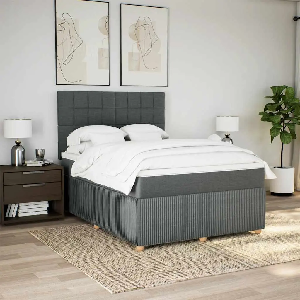 Queen Box Spring Bed with Pocket Mattress and Adjustable Headboard