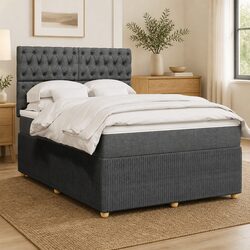 Queen Box Spring Bed with Pocket Mattress & Adjustable Headboard