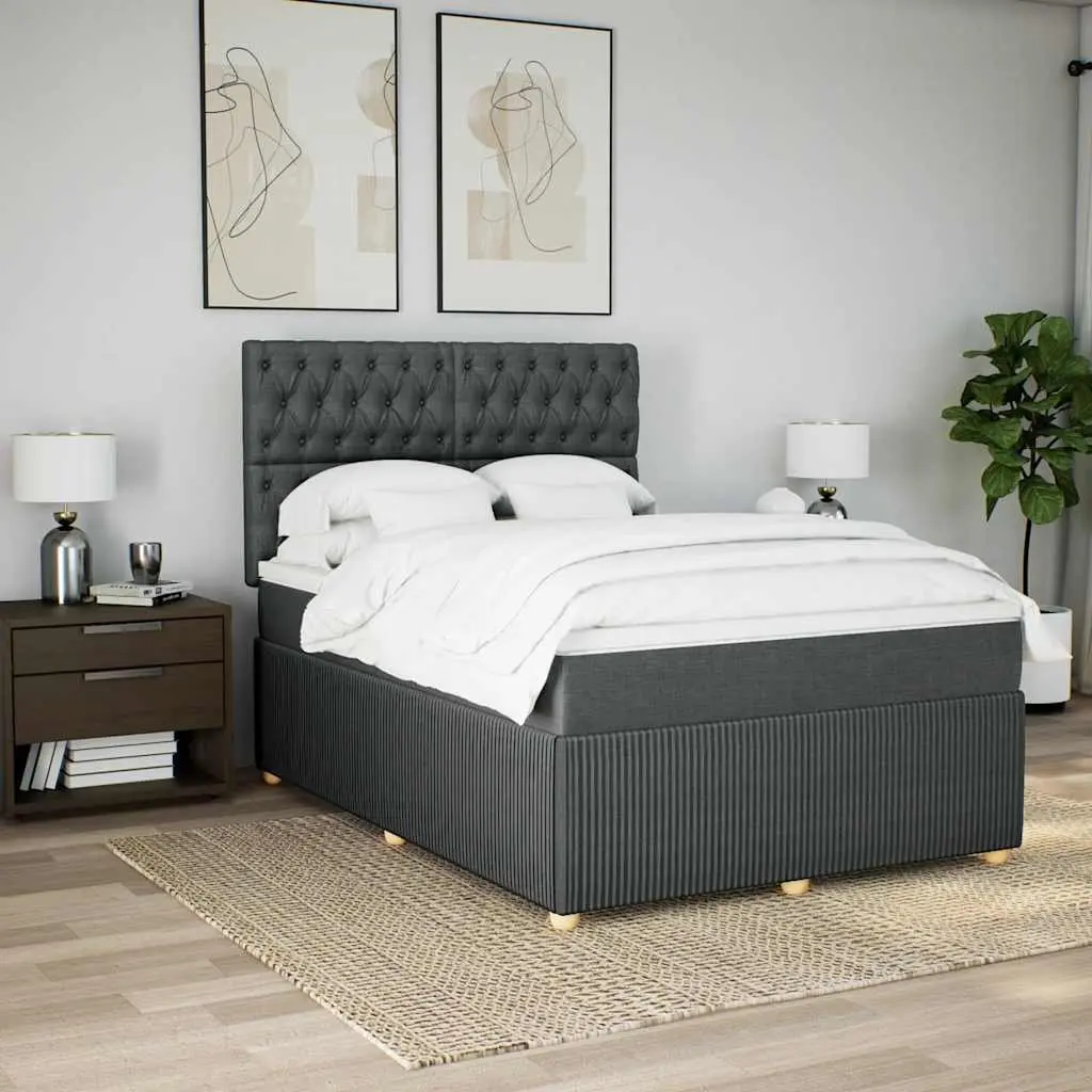 Queen Box Spring Bed with Pocket Mattress & Adjustable Headboard