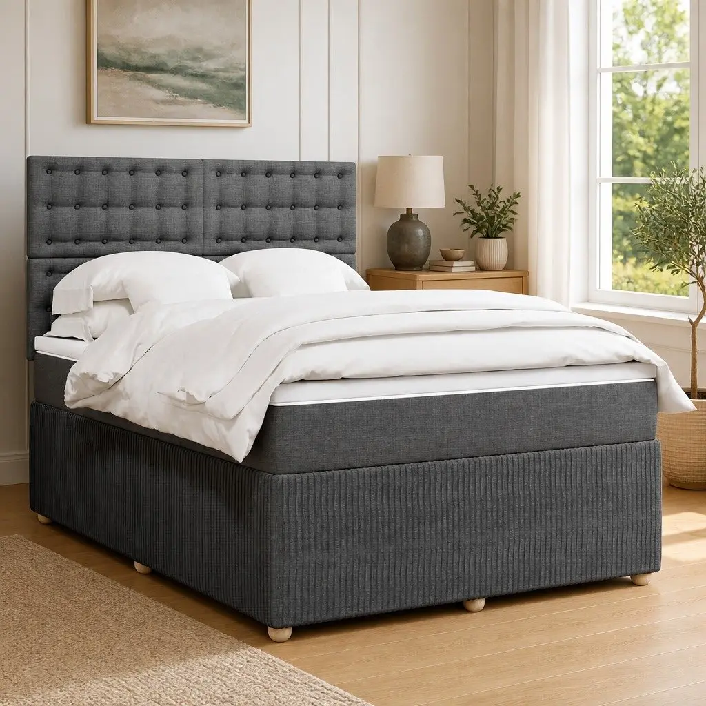 Queen Box Spring Bed with Adjustable Headboard & Pocket Spring Mattress