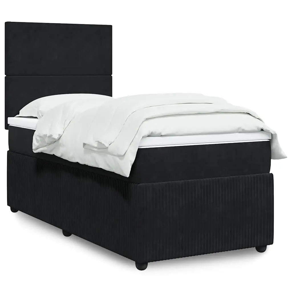 Box Spring Bed Velvet King Single with Pocket Spring Mattress Height Adjustable Headboard Black