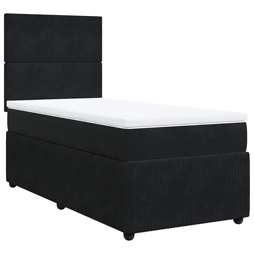 Box Spring Bed Velvet King Single with Pocket Spring Mattress Height Adjustable Headboard Black