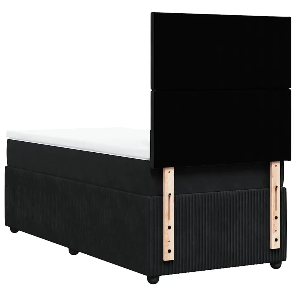 Box Spring Bed Velvet King Single with Pocket Spring Mattress Height Adjustable Headboard Black