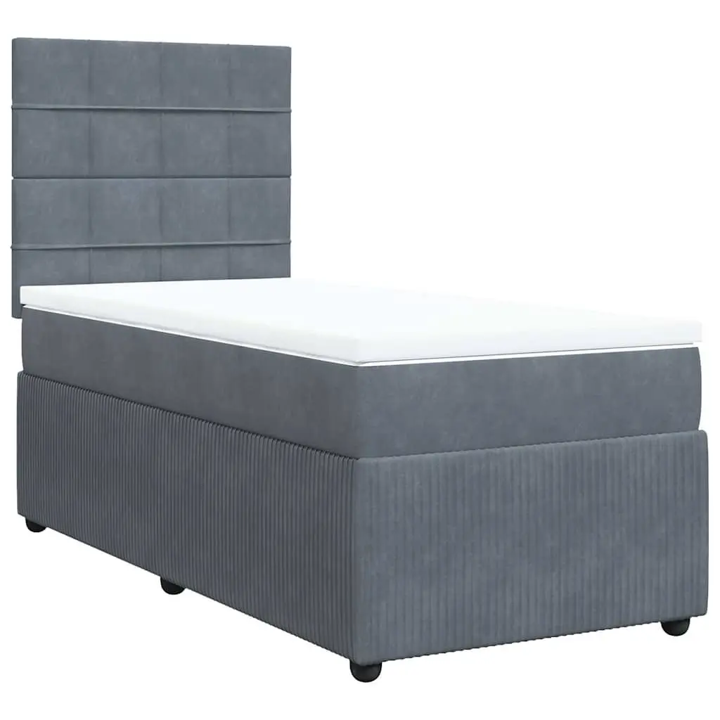 Grey Velvet Box Spring Bed with Pocket Spring Mattress