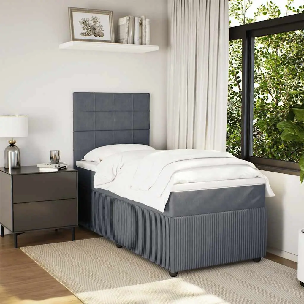 Grey Velvet Box Spring Bed with Pocket Spring Mattress