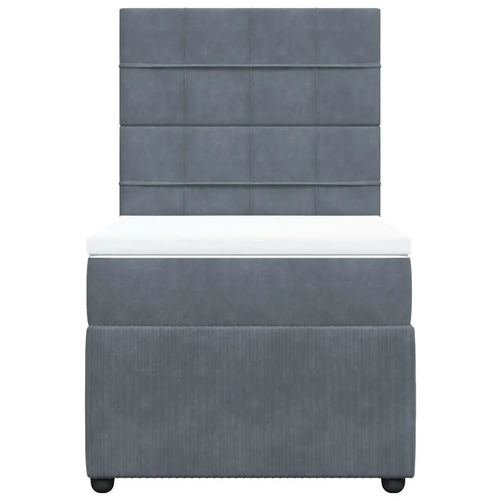 Grey Velvet Box Spring Bed with Pocket Spring Mattress