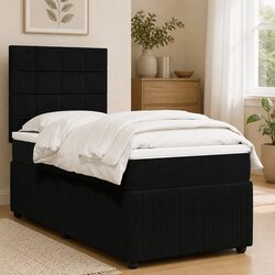 King Single Box Spring Bed with Pocket Mattress in Black Velvet