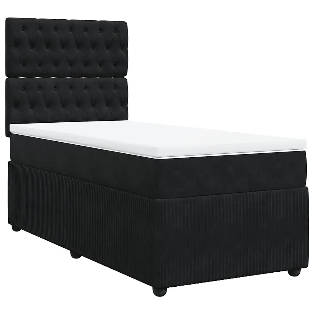 Black Velvet Box Spring Bed with Pocket Spring Mattress