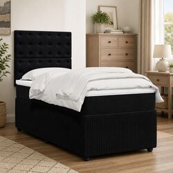 King Single Box Spring Bed with Velvet Upholstered Headboard