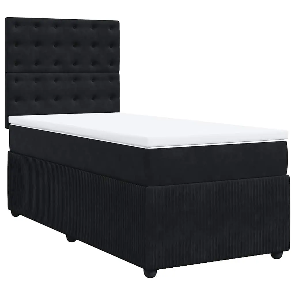 King Single Box Spring Bed with Velvet Upholstered Headboard
