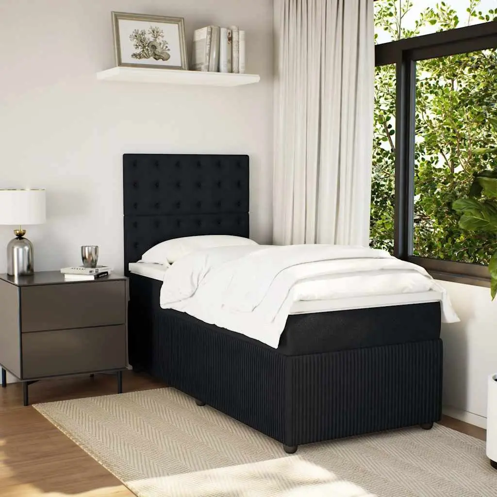 King Single Box Spring Bed with Velvet Upholstered Headboard