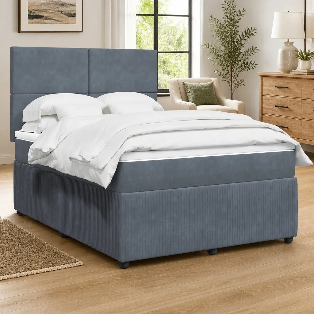 Grey Box Spring Bed with Pocket Spring Mattress