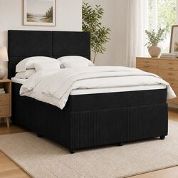 Premium Black Velvet Box Spring Bed with Pocket Spring Mattress