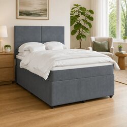 Queen Box Spring Bed with Pocket Mattress Grey Velvet Adjustable Headboard