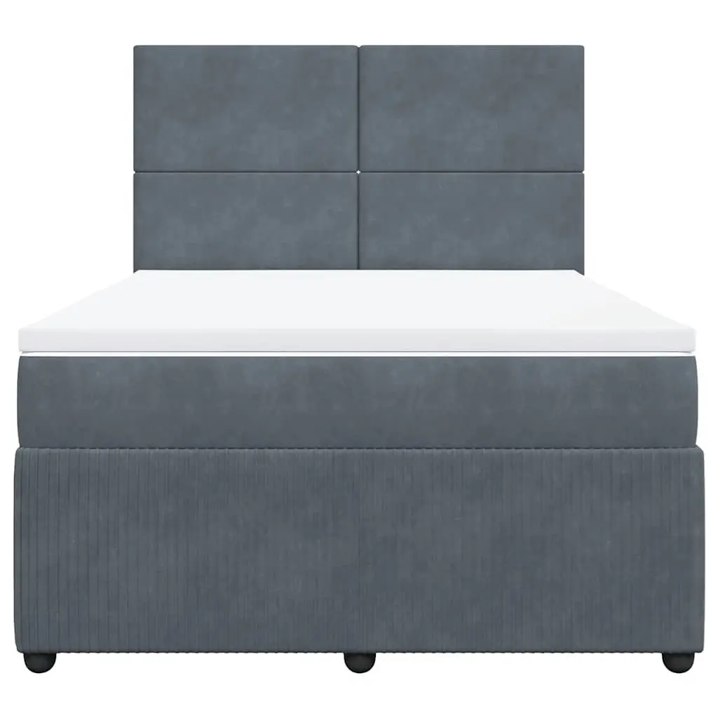 Queen Box Spring Bed with Adjustable Velvet Headboard