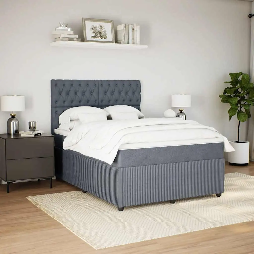 Queen Box Spring Bed with Adjustable Headboard in Grey Velvet