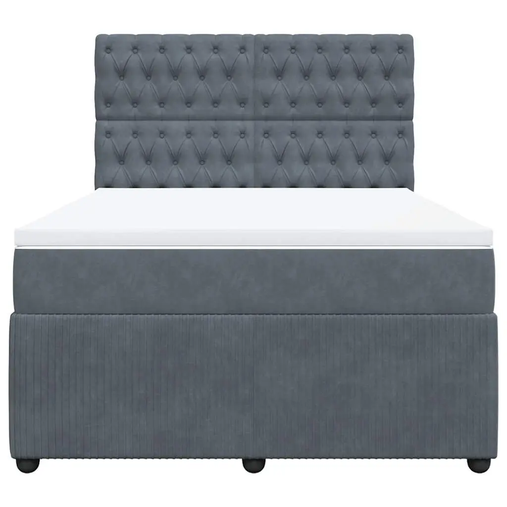 Queen Box Spring Bed with Adjustable Headboard in Grey Velvet