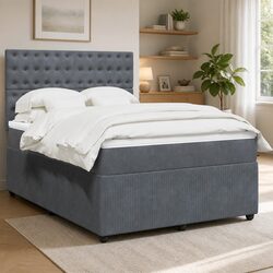 Queen Box Spring Bed with Pocket Spring Mattress Adjustable Headboard Grey