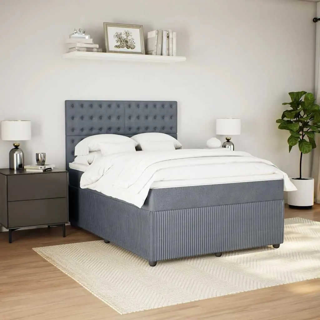 Queen Box Spring Bed with Pocket Spring Mattress Adjustable Headboard Grey