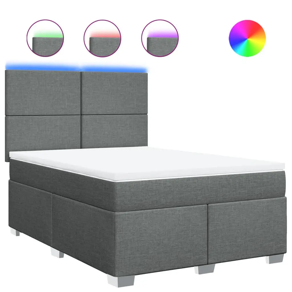 Grey Queen Box Spring Bed with Adjustable Headboard