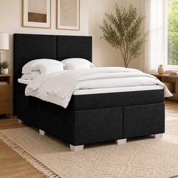 Queen Box Spring Bed with Pocket Mattress LED Lights Adjustable Headboard Black