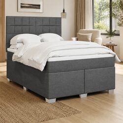 Queen Box Spring Bed with Pocket Spring Mattress LED Lights Grey Fabric