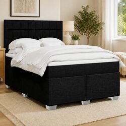 Black Queen Box Spring Bed with Adjustable LED Headboard