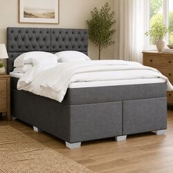 Queen Box Spring Bed with Adjustable Headboard and LED Lights