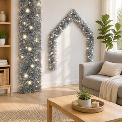 10m Silver Christmas Garland with Integrated LED Lights