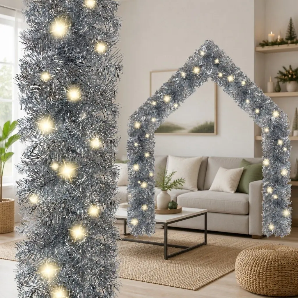 20m Silver Christmas Garland with LED Lights