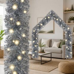 Premium 20m Silver Christmas Garland with LED Lights