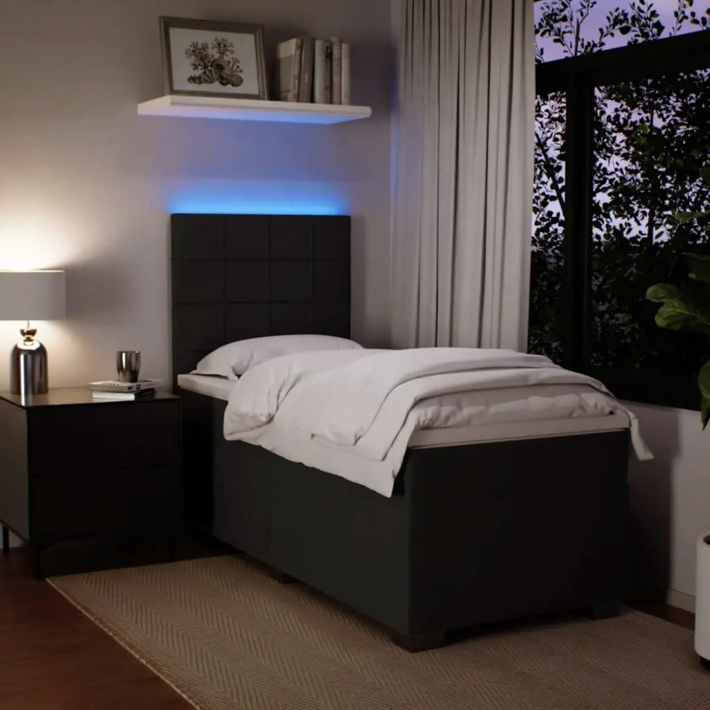 Box Spring Bed Velvet King Single with Pocket Sprung Mattress LED Lights Black