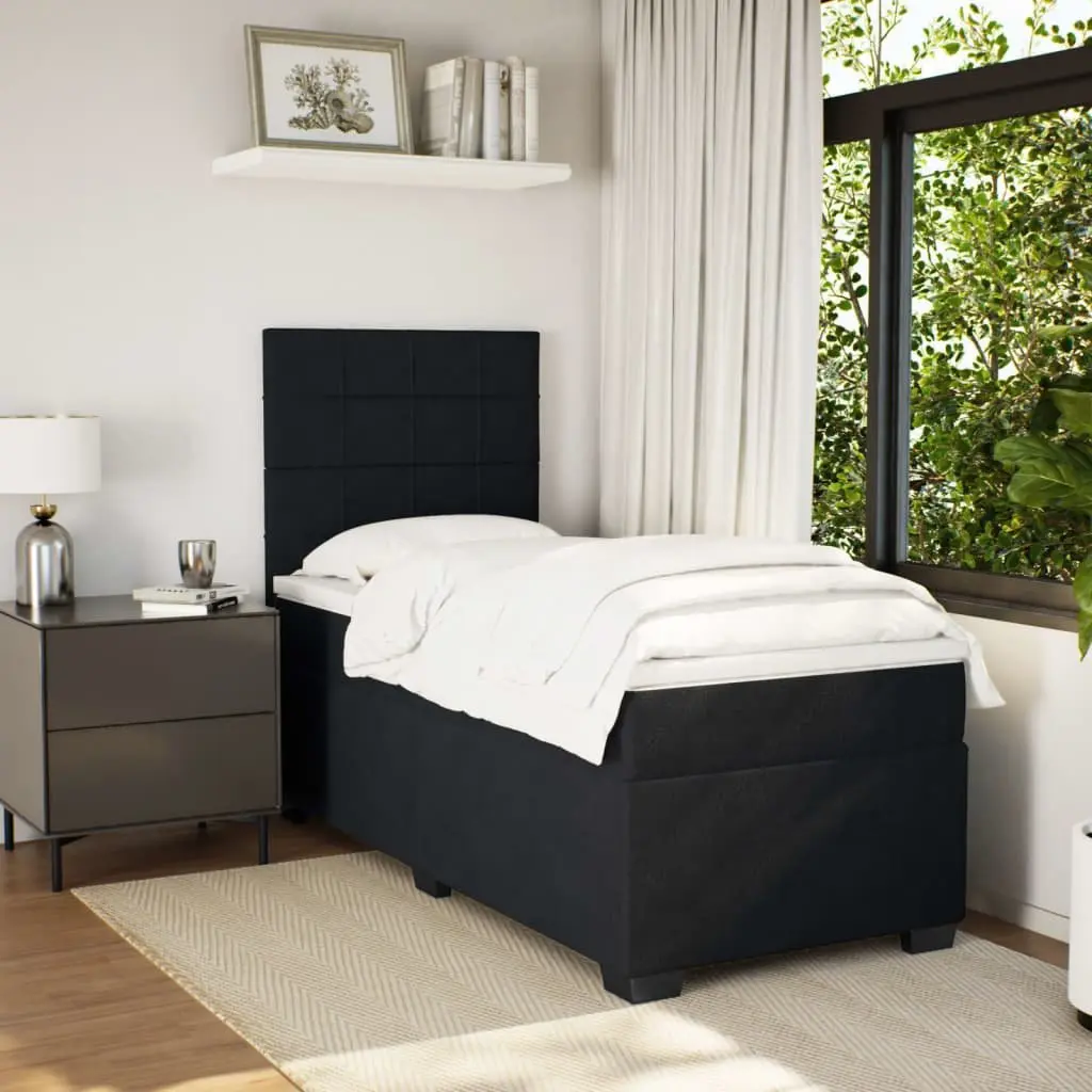 Box Spring Bed Velvet King Single with Pocket Sprung Mattress LED Lights Black