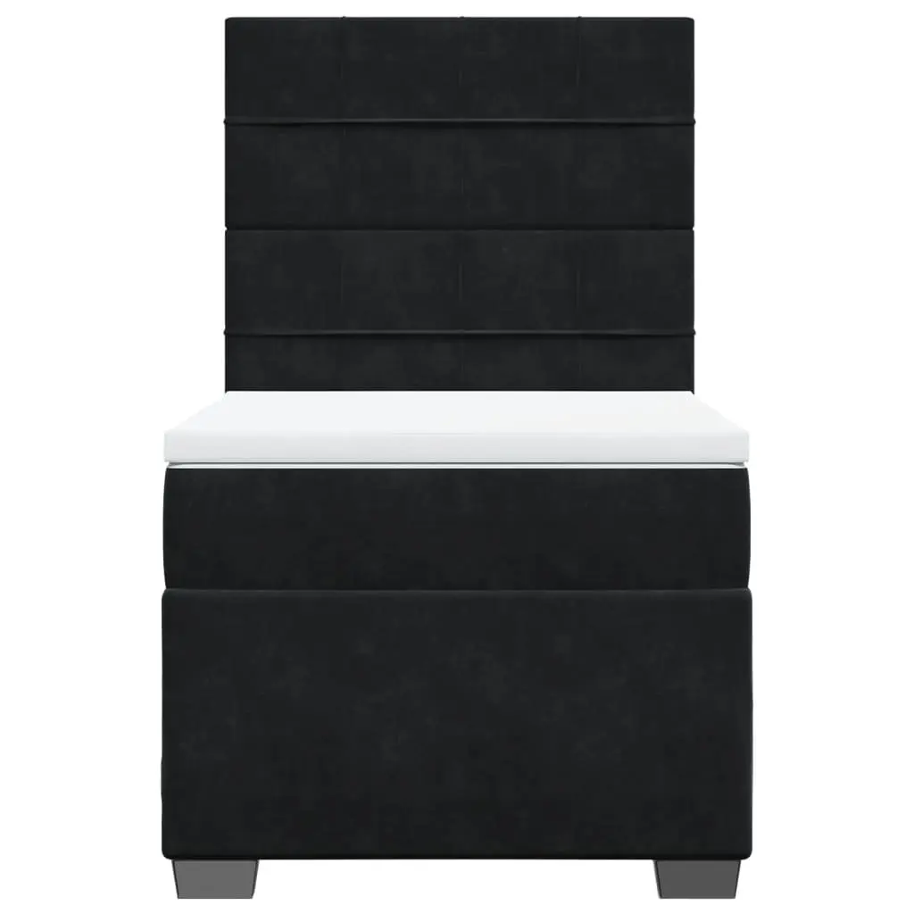Box Spring Bed Velvet King Single with Pocket Sprung Mattress LED Lights Black