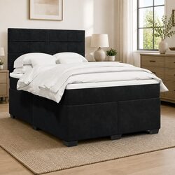 Box Spring Bed with Pocket Spring Mattress LED Lights Adjustable Headboard Black