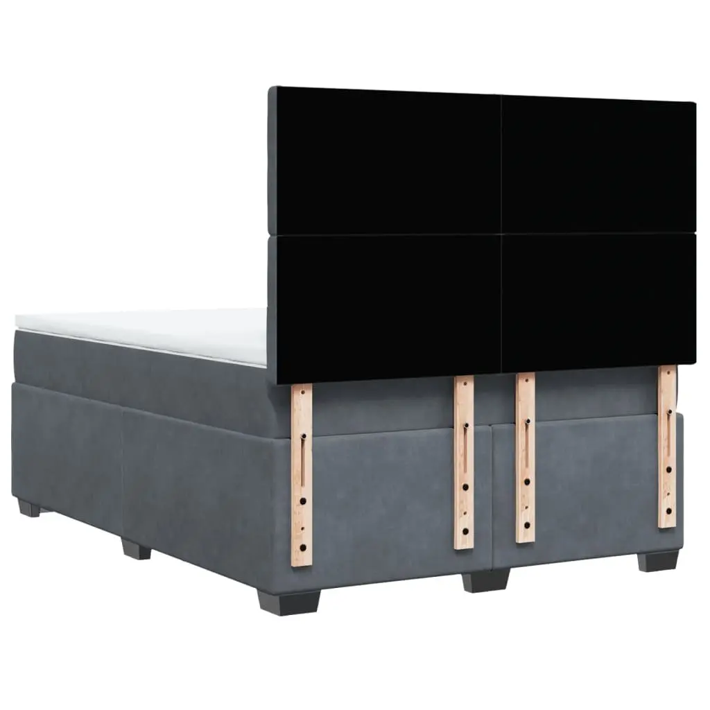 Grey Double Box Spring Bed with Pocket Mattress and LED Lights