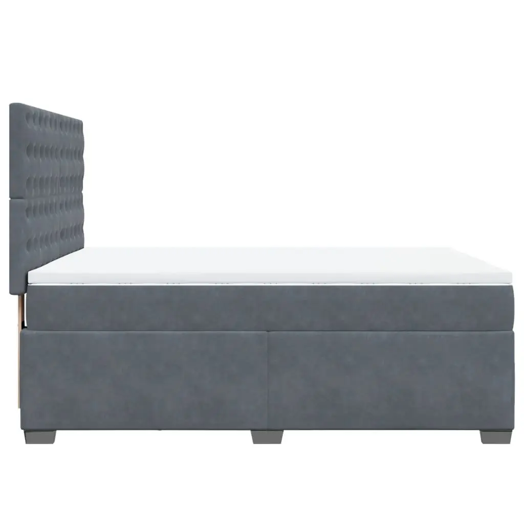 Grey Double Box Spring Bed with Pocket Mattress and LED Lights