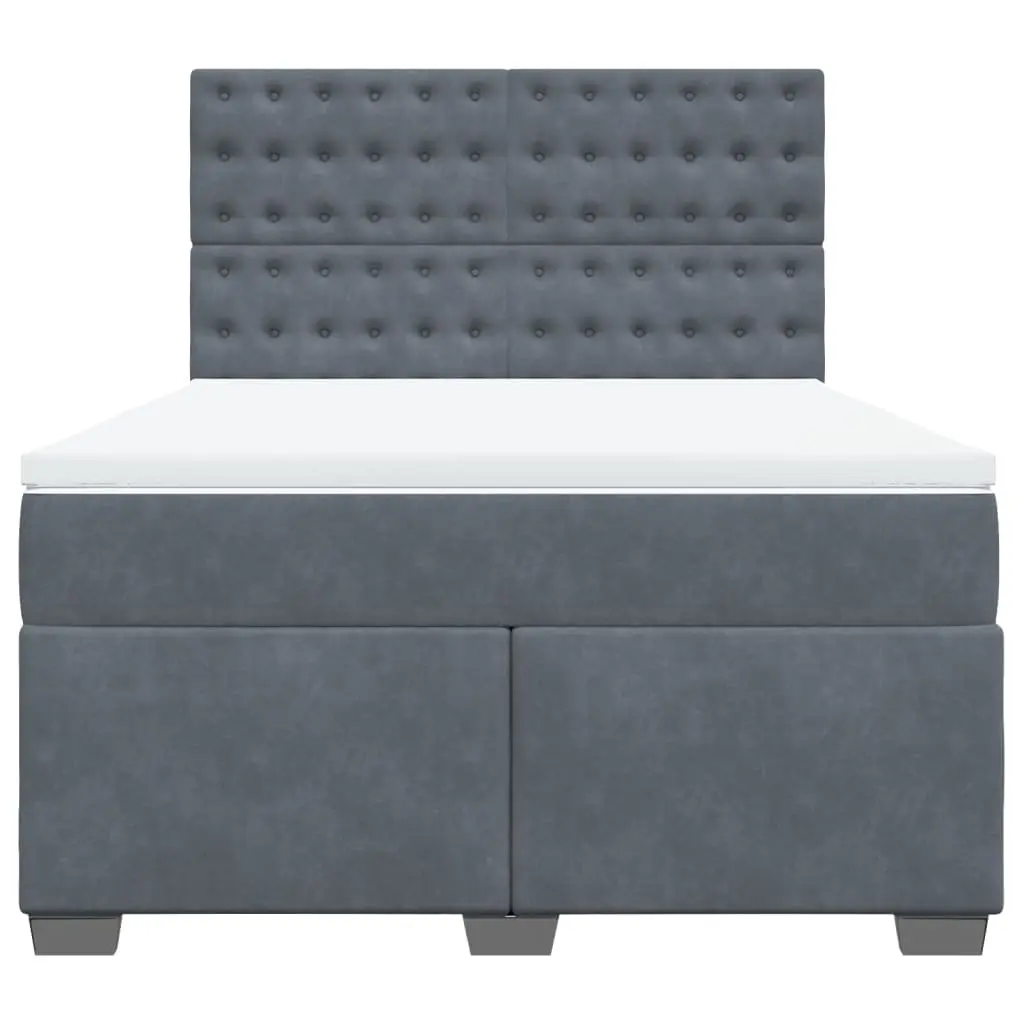 Grey Double Box Spring Bed with Pocket Mattress and LED Lights