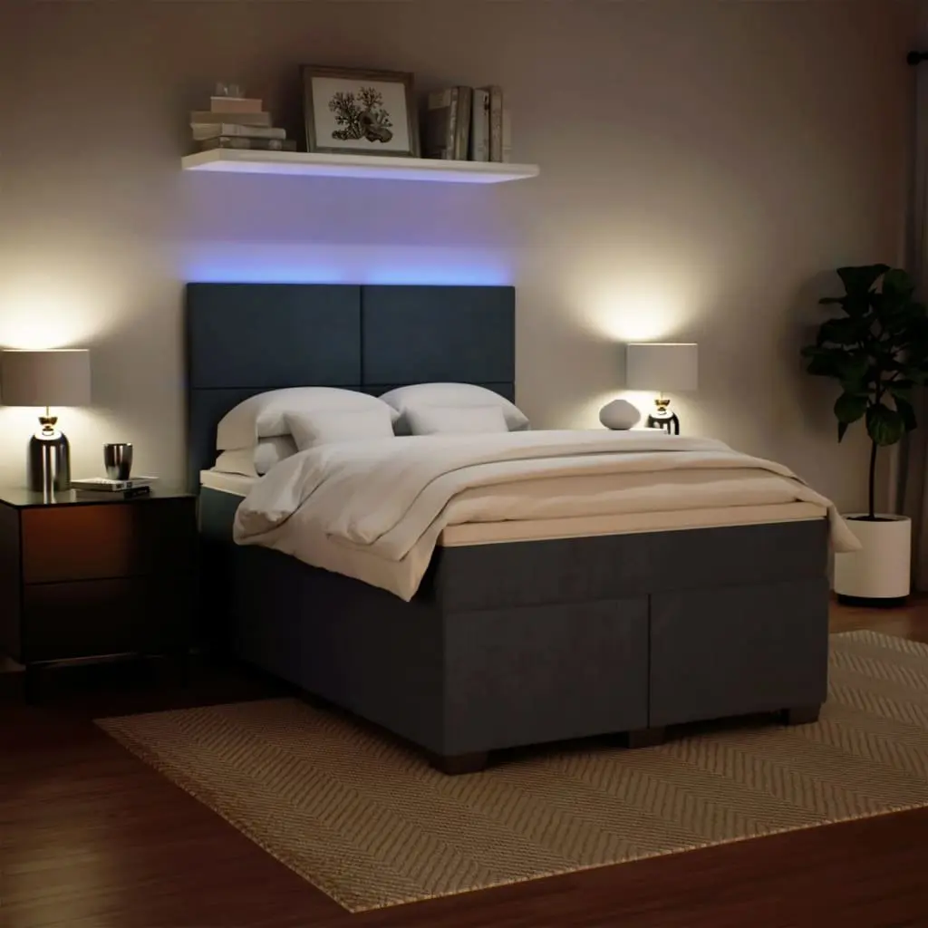 Grey Velvet Queen Box Spring Bed with Mattress