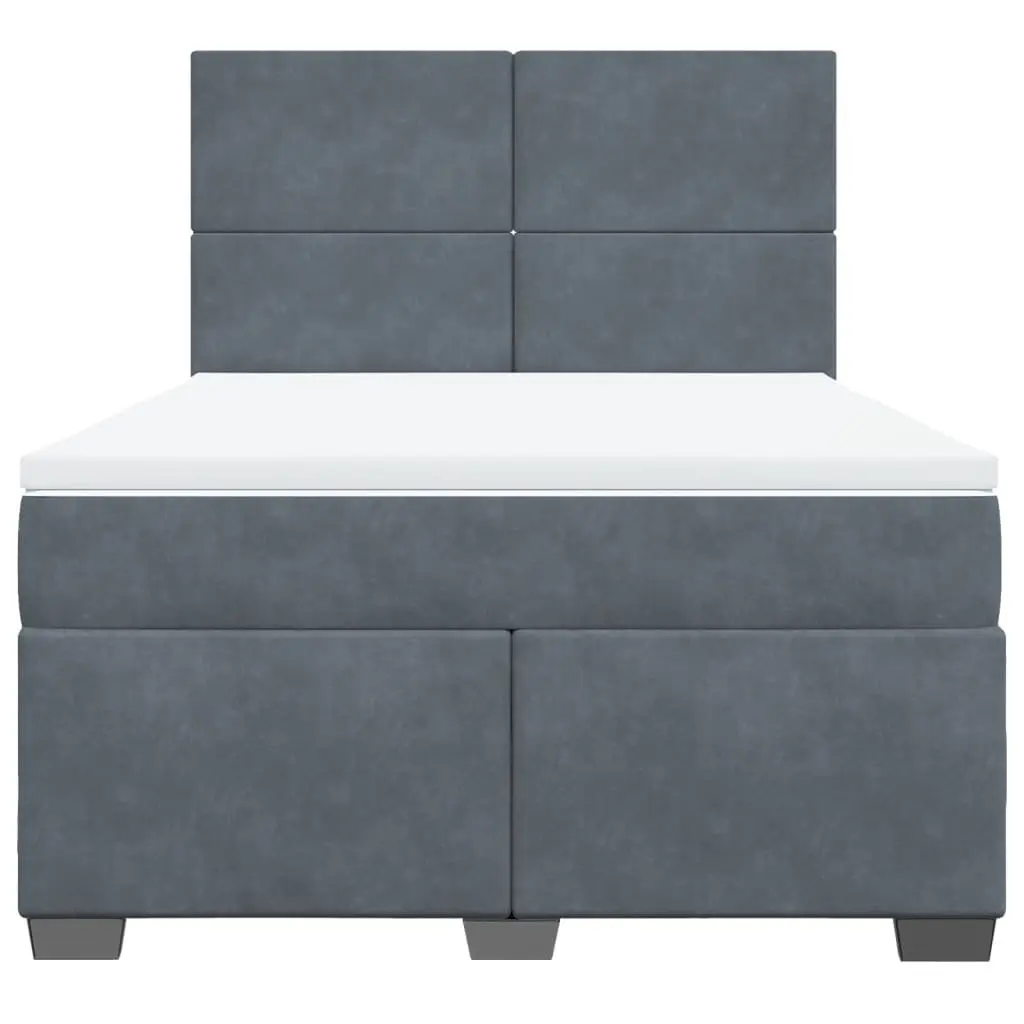 Grey Velvet Queen Box Spring Bed with Mattress