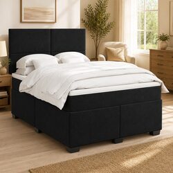 Queen Box Spring Bed with Pocket Mattress LED Lights Adjustable Headboard Black