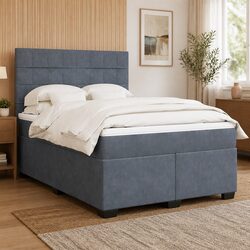 Queen Box Spring Bed with Pocket Spring Mattress and LED Lights