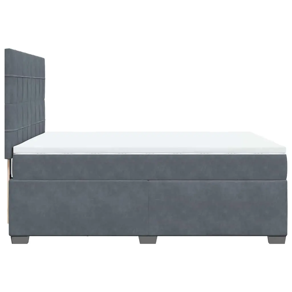 Queen Box Spring Bed Pocket Spring Mattress Velvet Grey Adjustable Headboard LED Lights