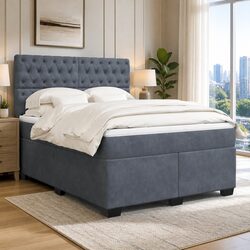 Queen Box Spring Bed with Adjustable Headboard & LED Lighting