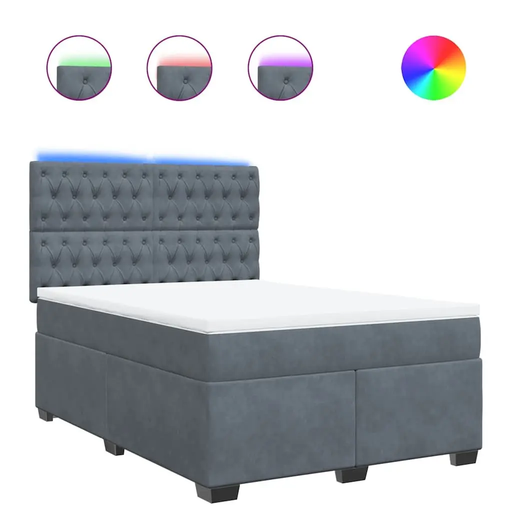 Queen Box Spring Bed with Adjustable Headboard & LED Lighting